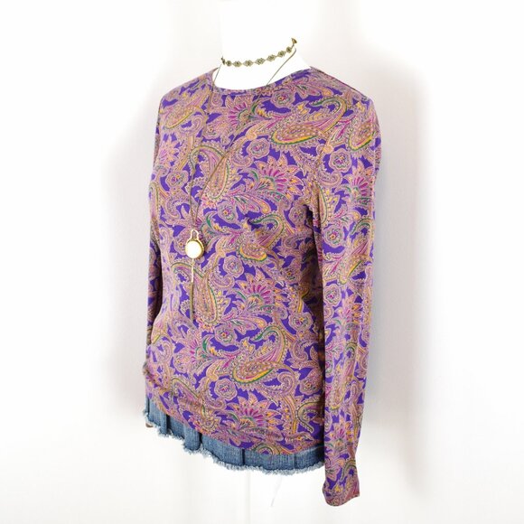 VTG 00s Y2K Ralph Lauren Purple Colorful Floral Paisley Print Long Sleeve Top - Picture 2 of 5